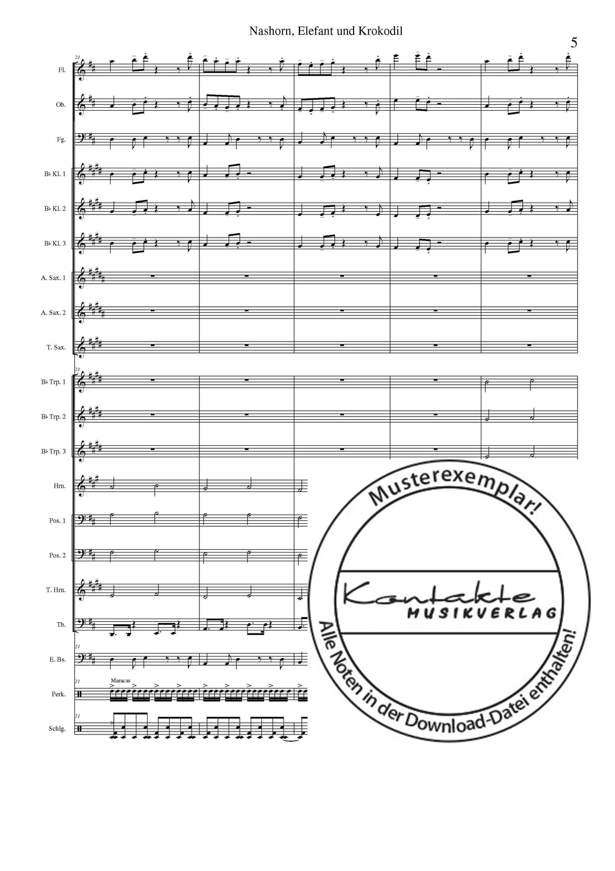 Nashorn, Elefant und Krokodil (Orchesternoten D-Dur)
