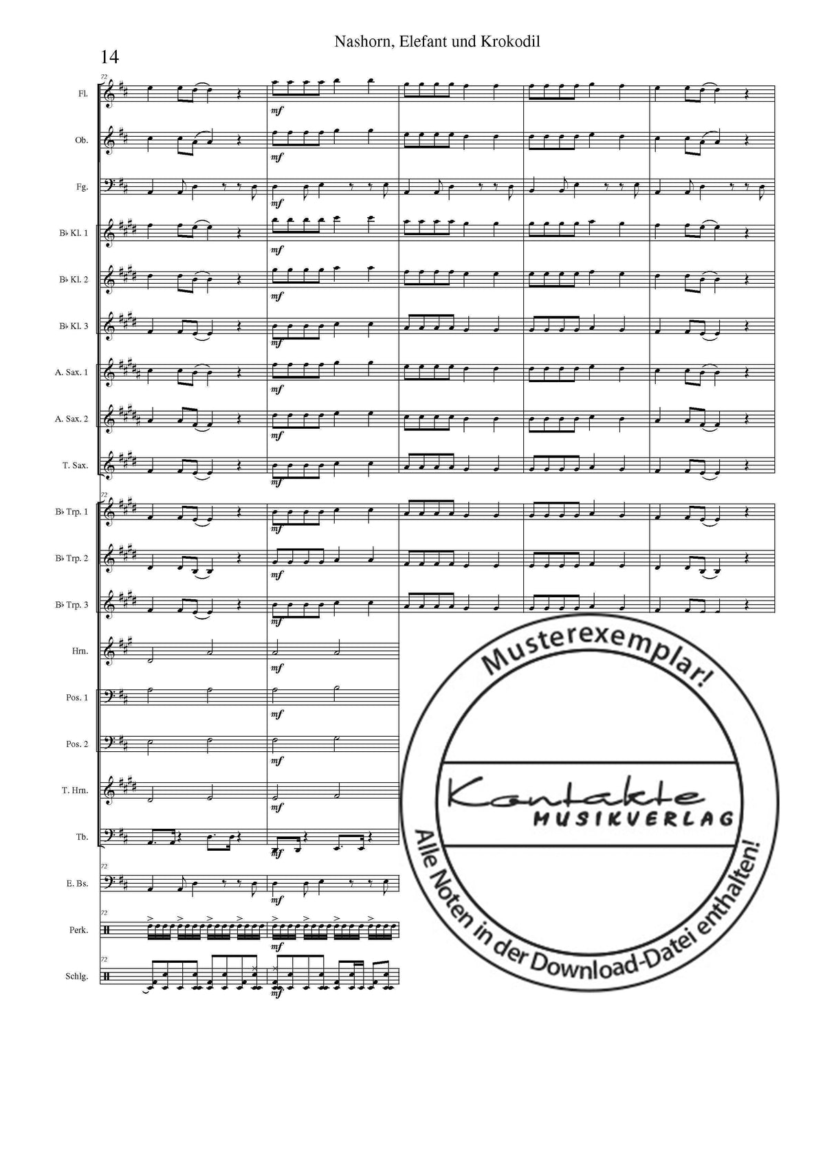 Nashorn, Elefant und Krokodil (Orchesternoten D-Dur)